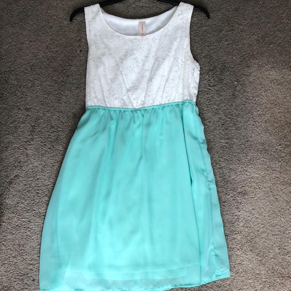 No Boundaries White and Turquoise Dress